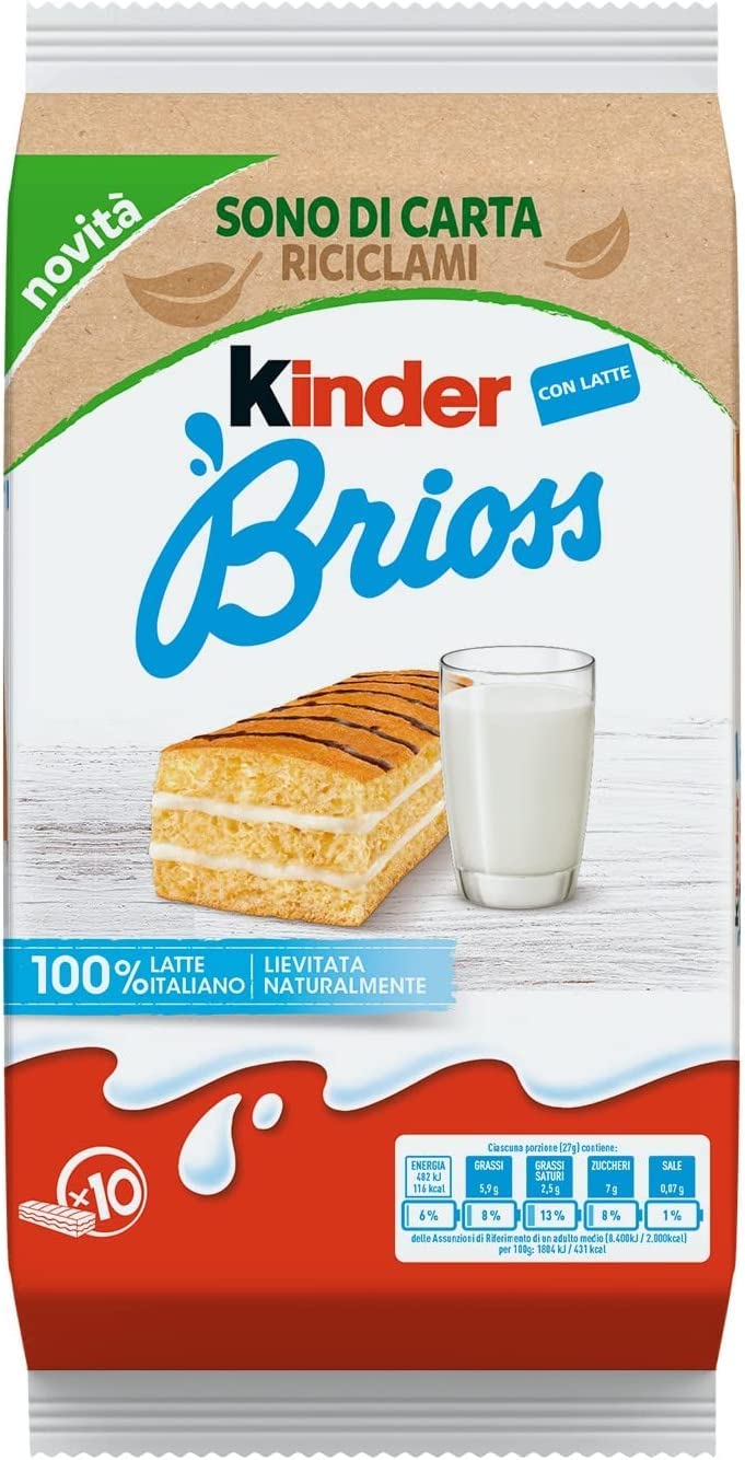 3X Kinder Brioss Italiano Spugna Dita Ricco Di Latte Riempimento 280g 10 Snack Dolci