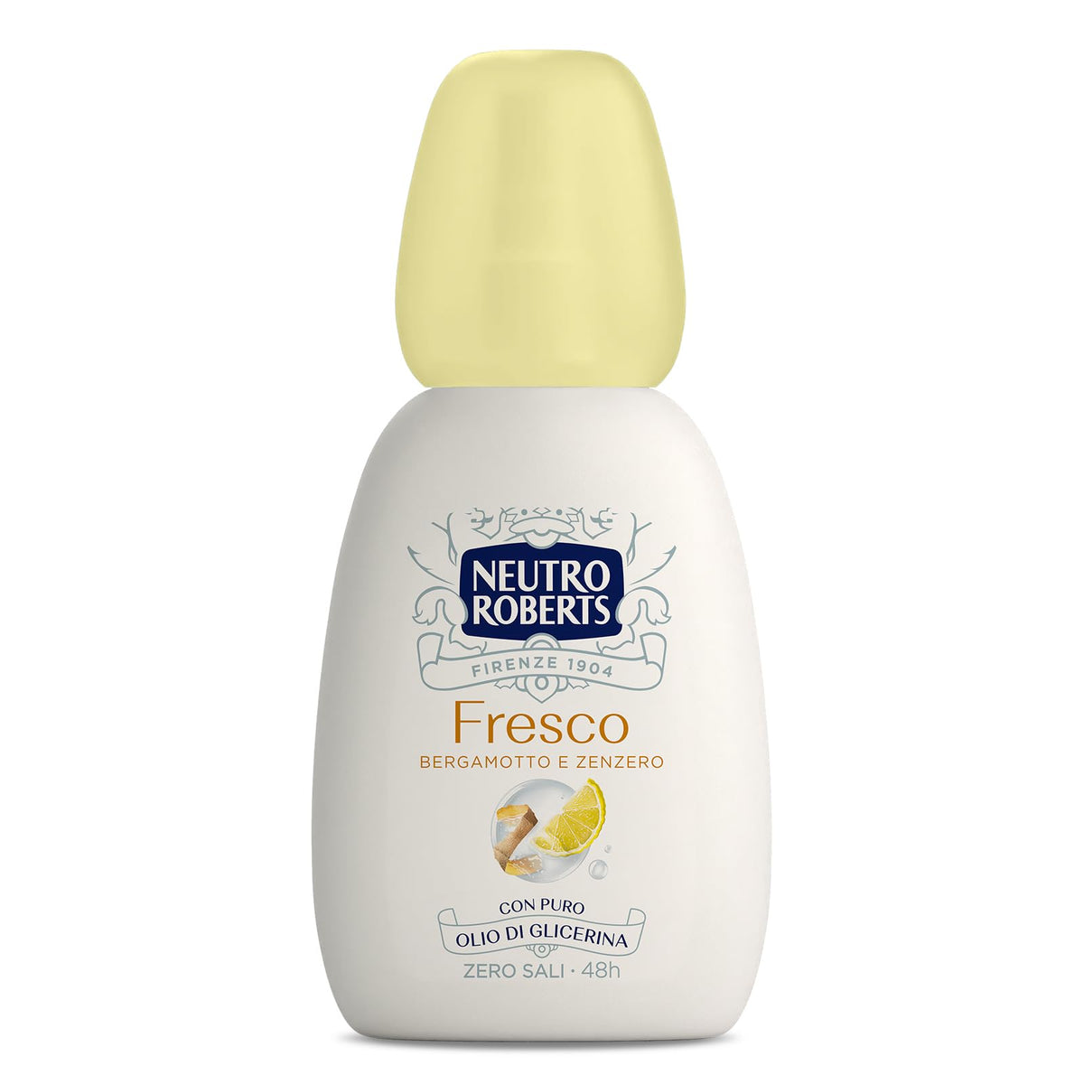 Neutro Roberts, Deodorante Vapo Fresco Giallo, Bergamotto e Zenzero, Zero Sali di Alluminio, Con Puro Olio di Glicerina, Deodorante Uomo e Donna, Plastica 100% riciclata, 75 ml, Zero gas 48h