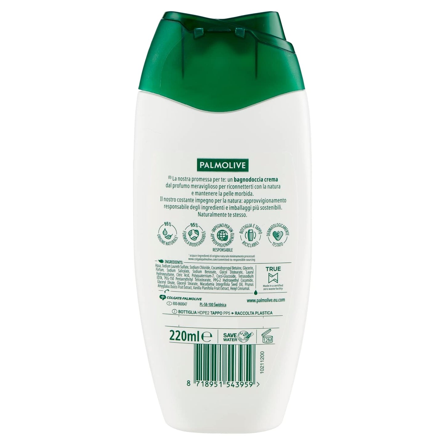 Palmolive Bagnoschiuma Naturals Macadamia e Cacao idratante, 220ml
