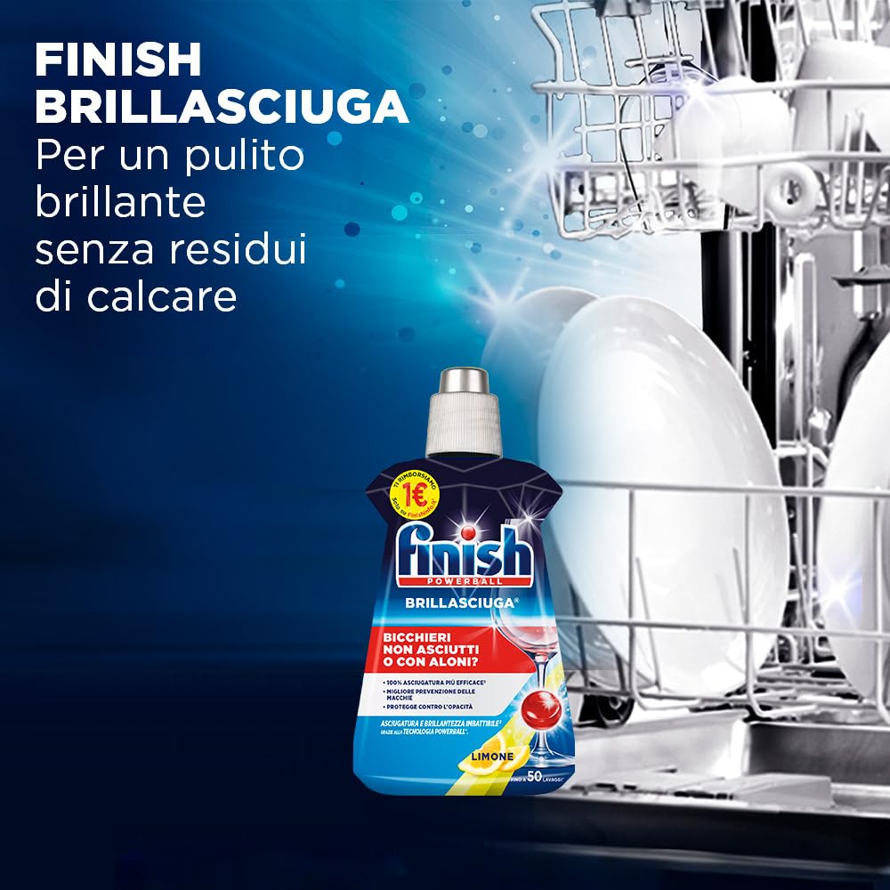 Finish Kit Lavastoviglie, 80 Pastiglie Ultimate Infinity Shine al Limone contro lo Sporco e i Residui Incrostati, Brillantante Lemon 500ml, Curalavastoviglie al Limone 250ml, Cristalli di Sale 1kg