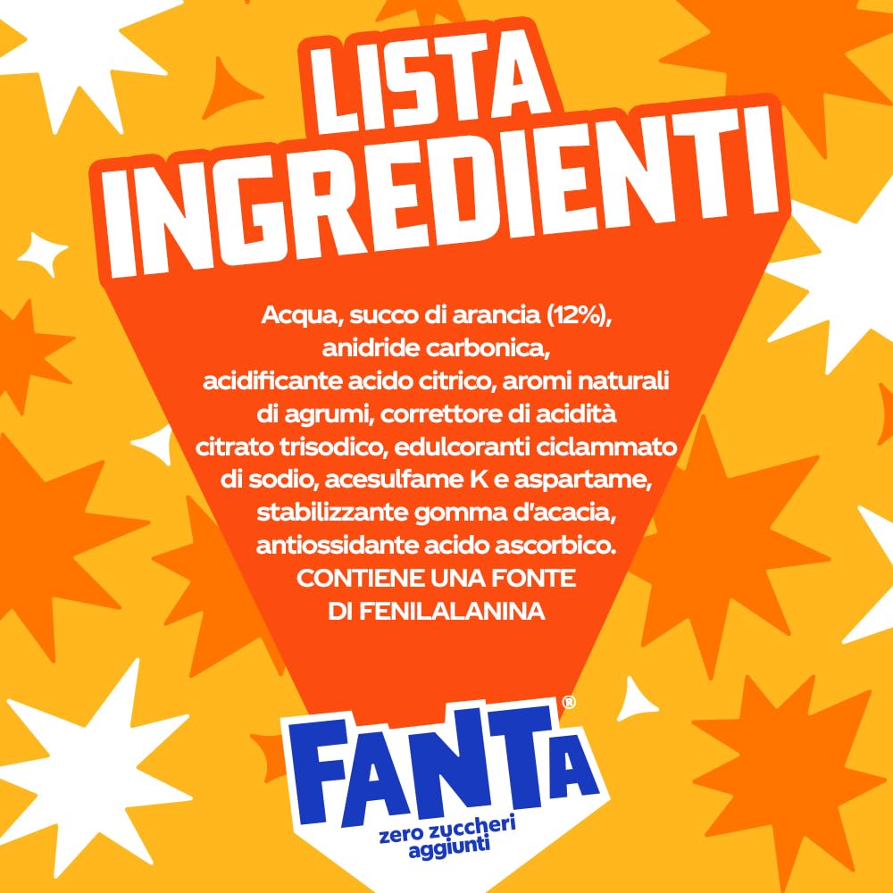 Fanta Zero Zuccheri Gusto Arancia, con Succo di Arance Italiane, Senza Zuccheri Aggiunti e Conservanti, Lattina 100% riciclabile, Gusto Rinfrescante - 24 lattine da 330 ml