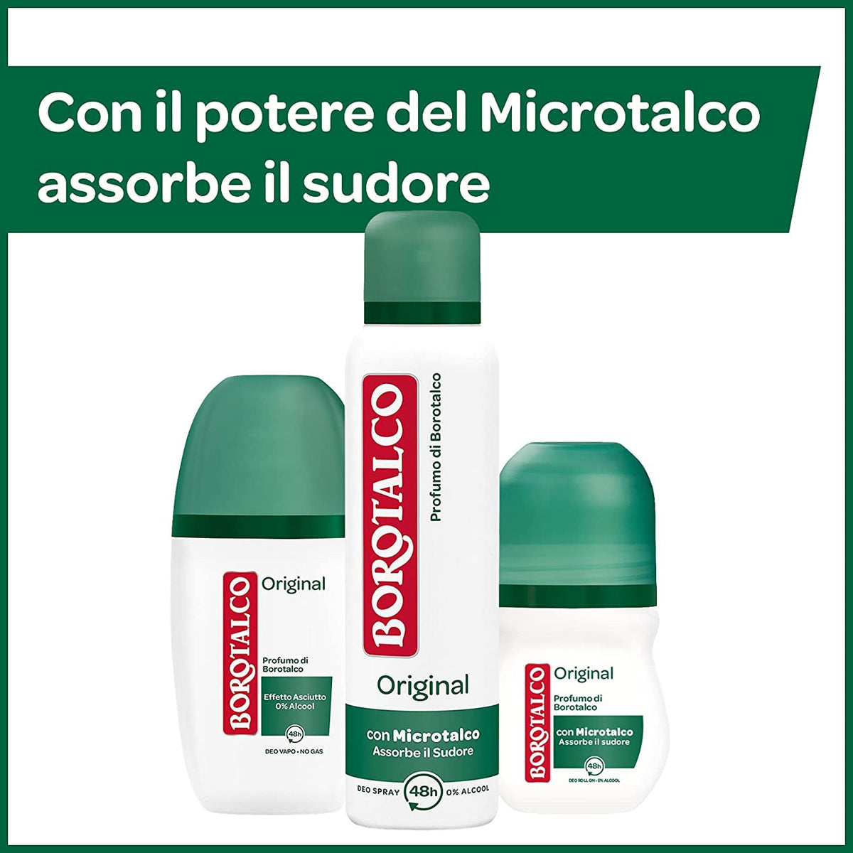 Borotalco, Deodorante Vapo Original con Microtalco, Assorbe il Sudore, Senza Alcool, Pelle Morbida e Idratata, Profumo di Borotalco, Deodorante Uomo e Donna - 6 Flaconi da 75 ml