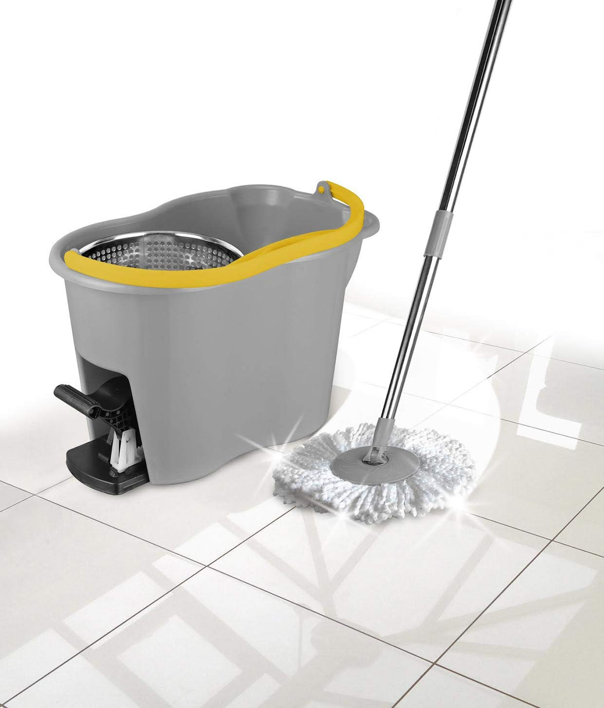 Apex Sistema Lavapavimenti con Secchio, Strizzatore a Centrifuga in Acciaio Inox, Manico e Mocio in Microfibra - Espresso Plus