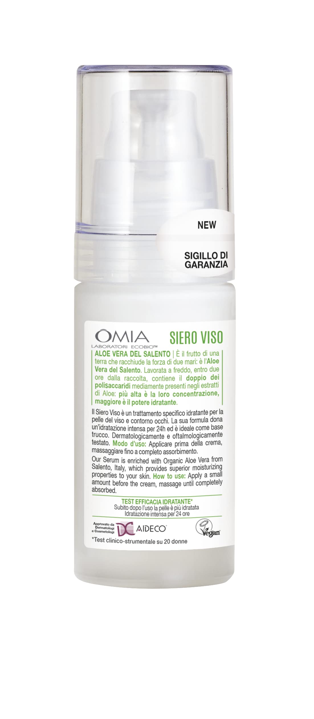 Omia, Siero Viso Idratante con Aloe Vera del Salento, Trattamento Viso Idratante per il Viso e il Contorno Occhi, Ideale come Base Trucco, 30 ml