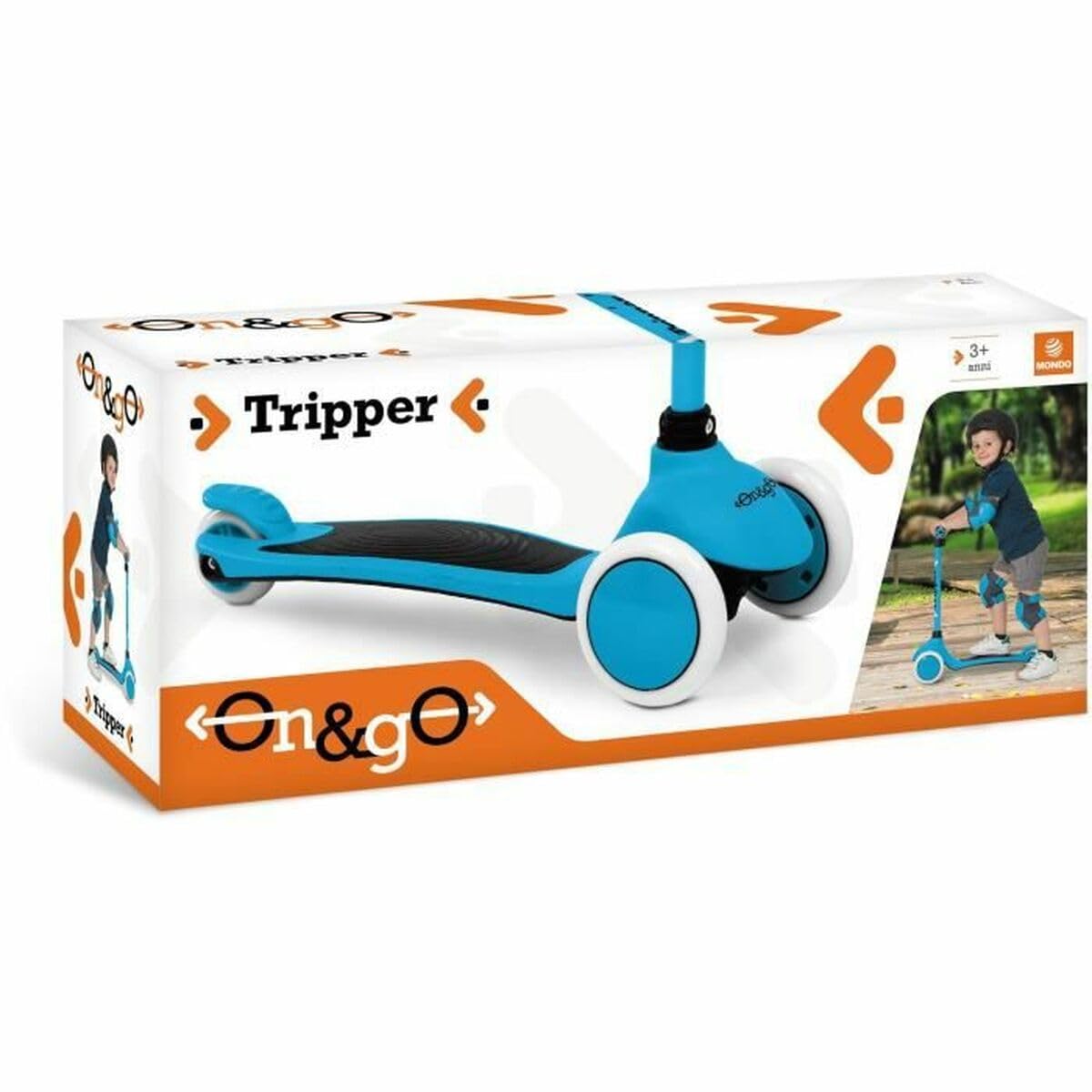 Mondo On&Go Tripper Scooter mit 3 Rädern, PU-Rollen und TPR-Griffen, Sicherheitsbremse hinten