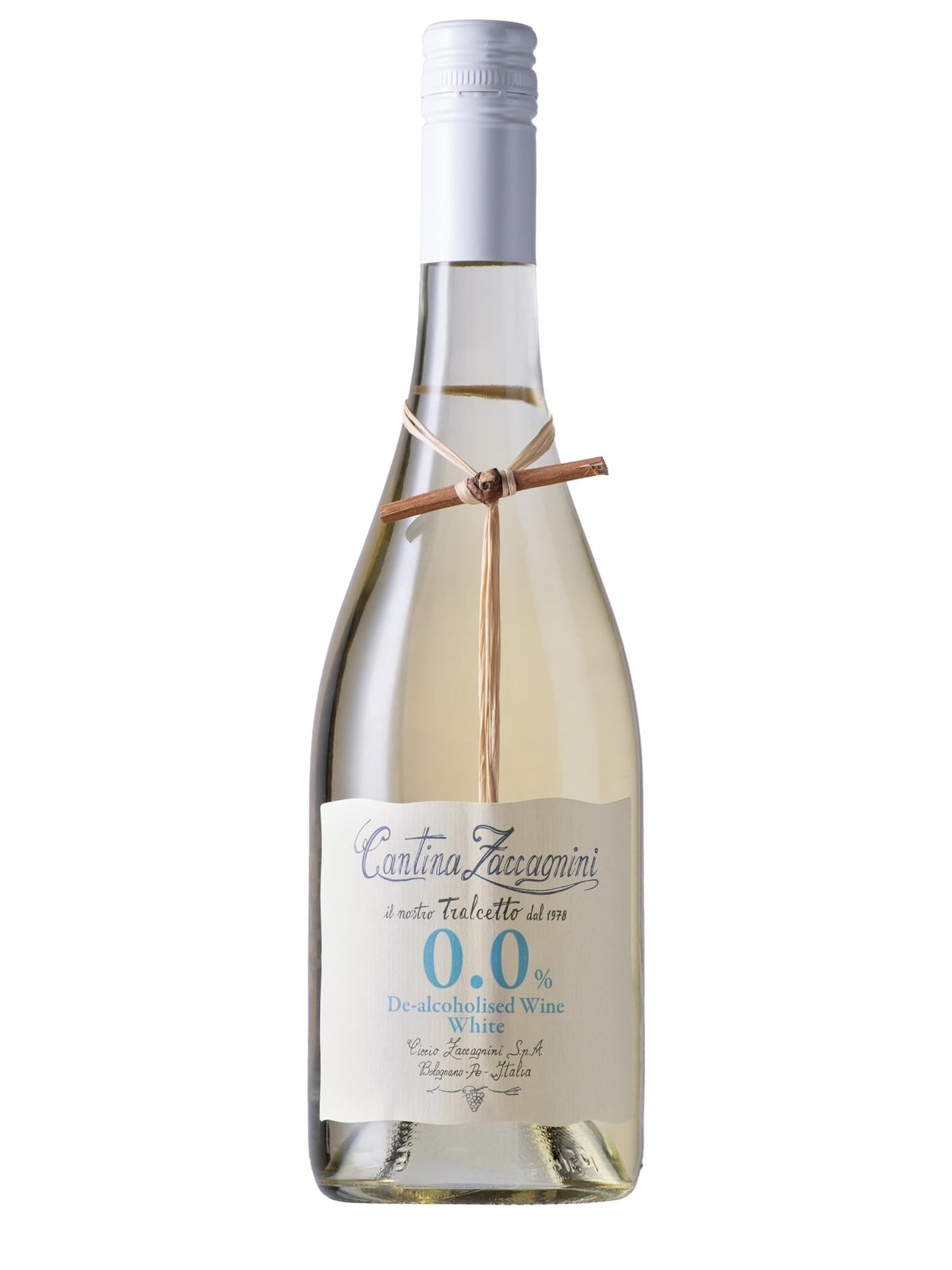 Zaccagnini VINO DEALCOLATO Bianco Tralcetto - Senza Alcol - Fresco, Armonico e Fragrante con Frutta Gialla e Fiori Ideale per Aperitivo Leggero e Spensierato - 0,0% vol - 750ml