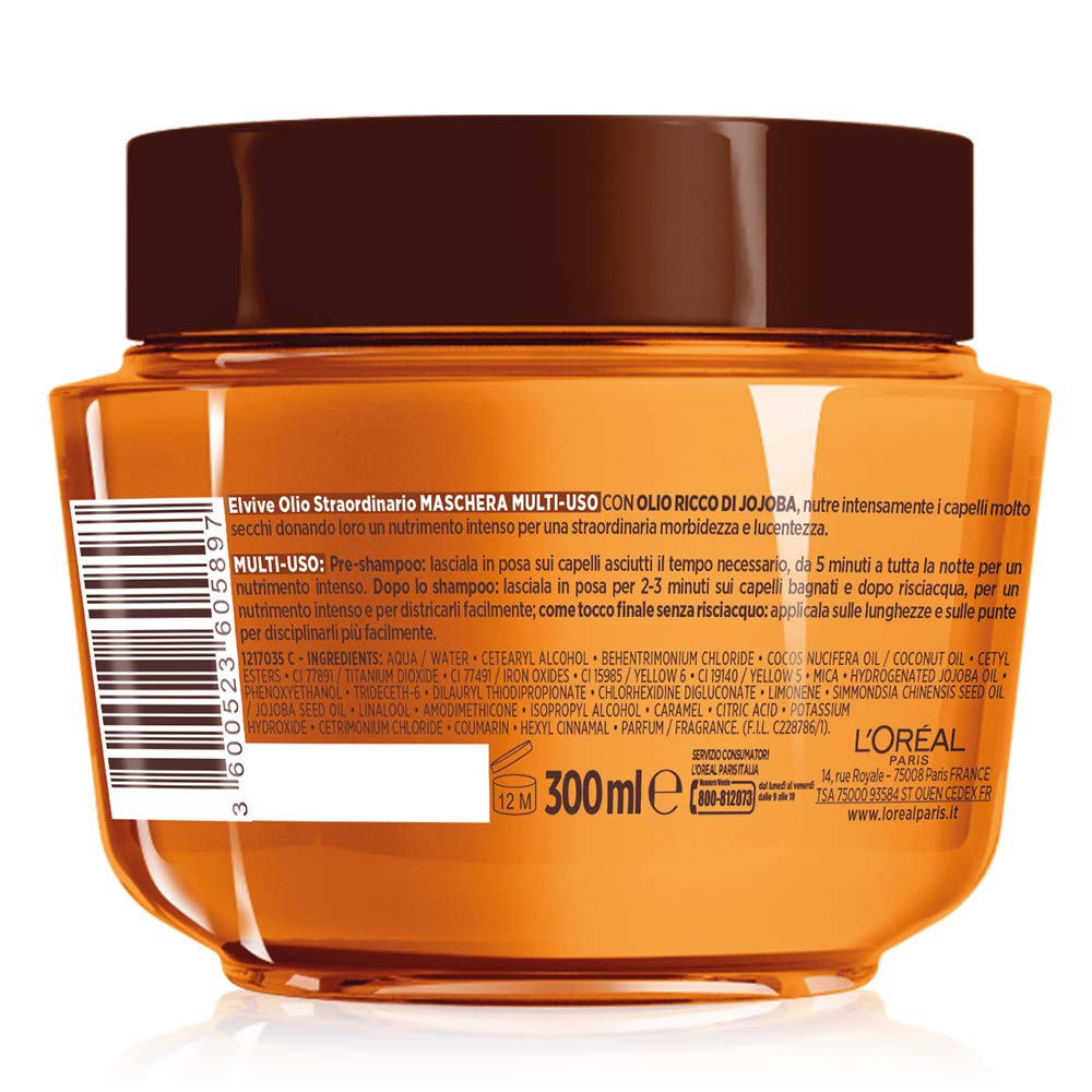 Elvive l'Oréal Paris Elvive Maschera Nutriente per Capelli Secchi o Spenti Olio Straordinario - 300 ml