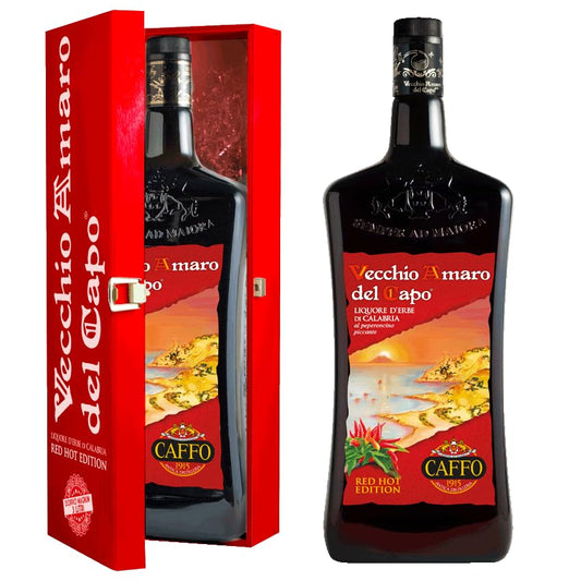 CAFFO VECCHIO AMARO DEL CAPO RED HOT EDITON 3 L + CASSA IN LEGNO