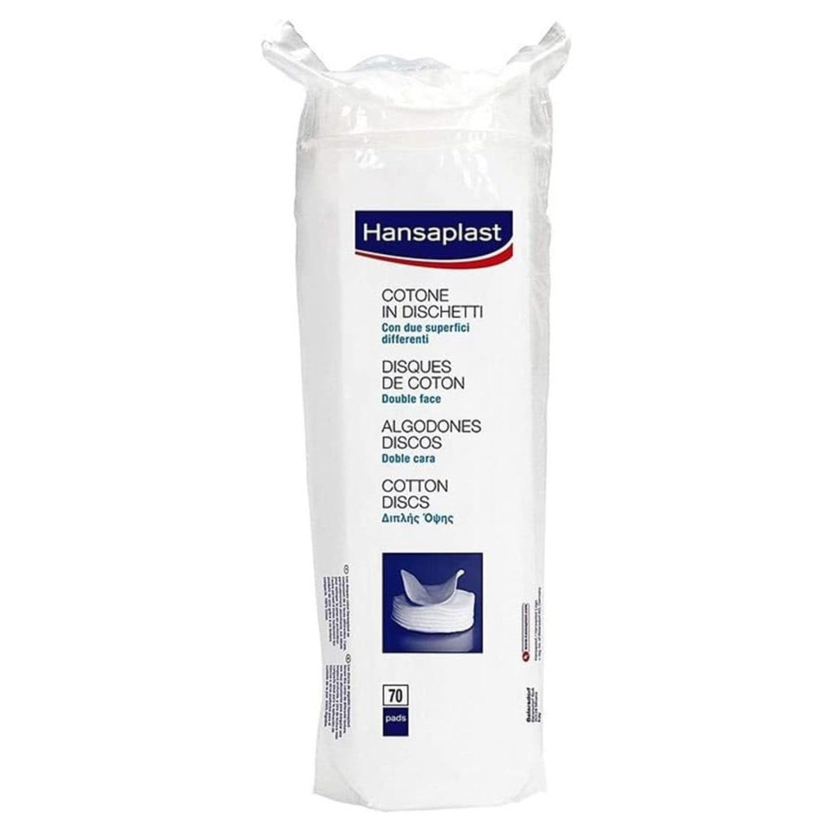 Hansaplast Dischetti cotone 100%, Cotone struccante dischetti per detersione e rimozione di smalto, Dischi per kit pronto soccorso, 1 confezione da 70 pezzi
