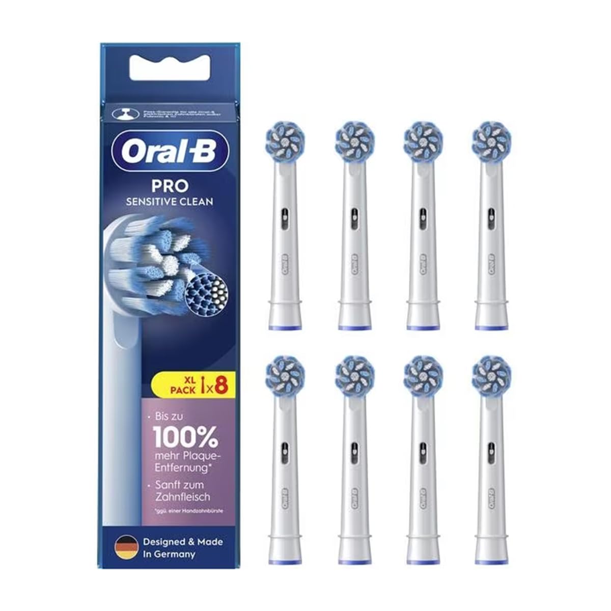 Oral-B Pro Sensitive Clean, 8 testine di ricambio per spazzolino elettrico, pulizia delicata dei denti, setole innovative a forma di X, accessorio originale Oral-B, Made in Germany