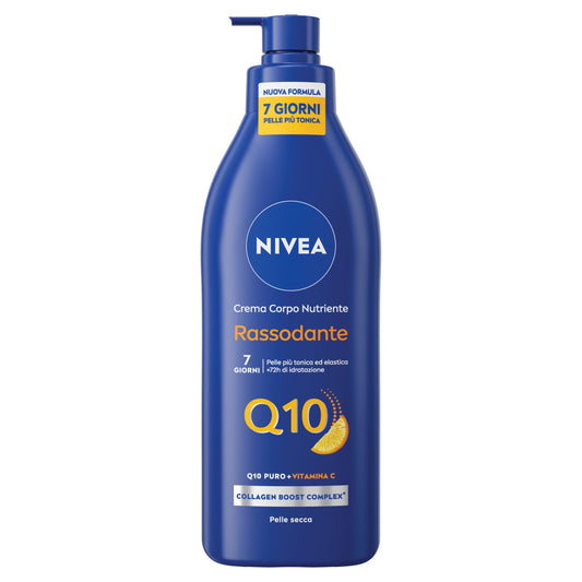 NIVEA Q10 Crema Corpo Nutriente Rassodante 400 ml, Crema rassodante corpo con Coenzima Q10 Puro e Vitamina C, Crema corpo idratante pelle secca 72h per una pelle più tonica ed elastica