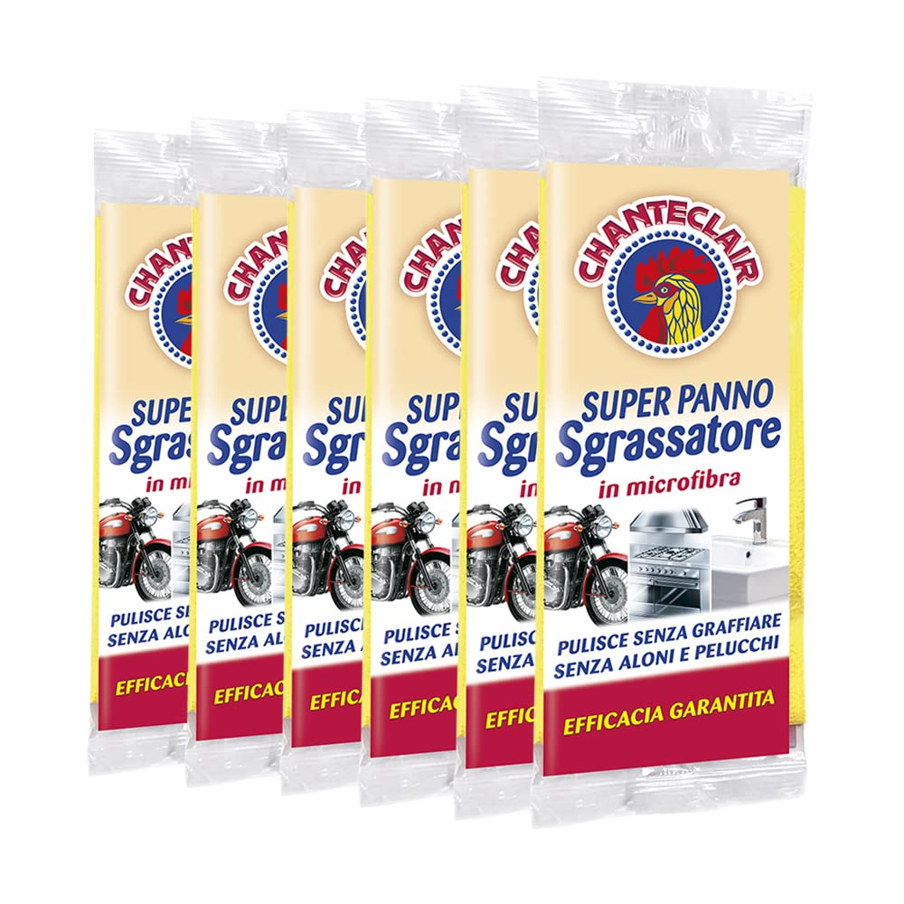 Chanteclair - Super Panno Sgrassatore in Microfibra, Pulisce senza Graffiare , Zero Aloni e Pelucchi - Confezione da 6 Panni