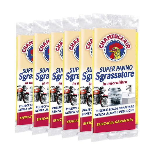 Chanteclair - Super Panno Sgrassatore in Microfibra, Pulisce senza Graffiare , Zero Aloni e Pelucchi - Confezione da 6 Panni