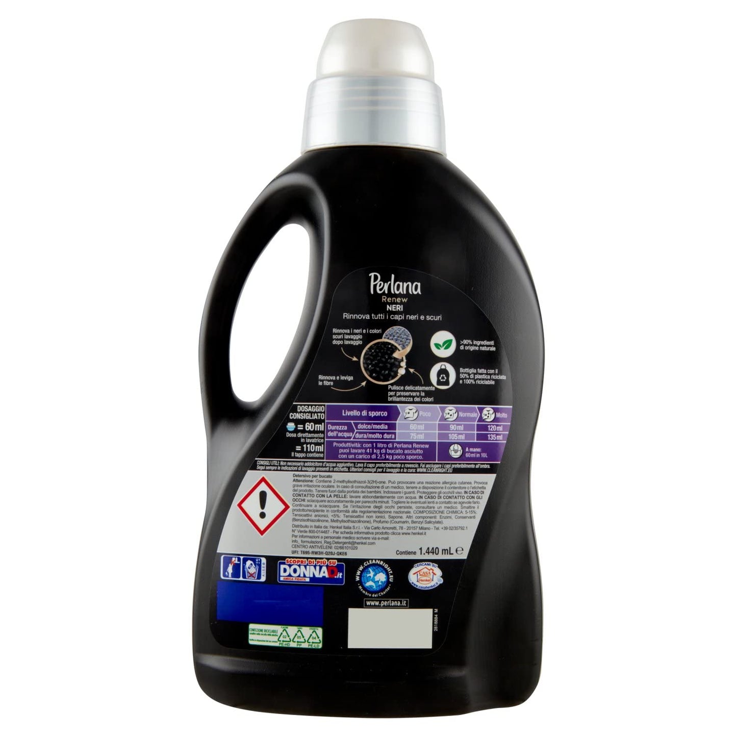 Perlana Renew Lana Nero, Detersivo Lavatrice per capi neri e scuri, rinnova e protegge l'intensità del colore, confezione singola da 24 lavaggi