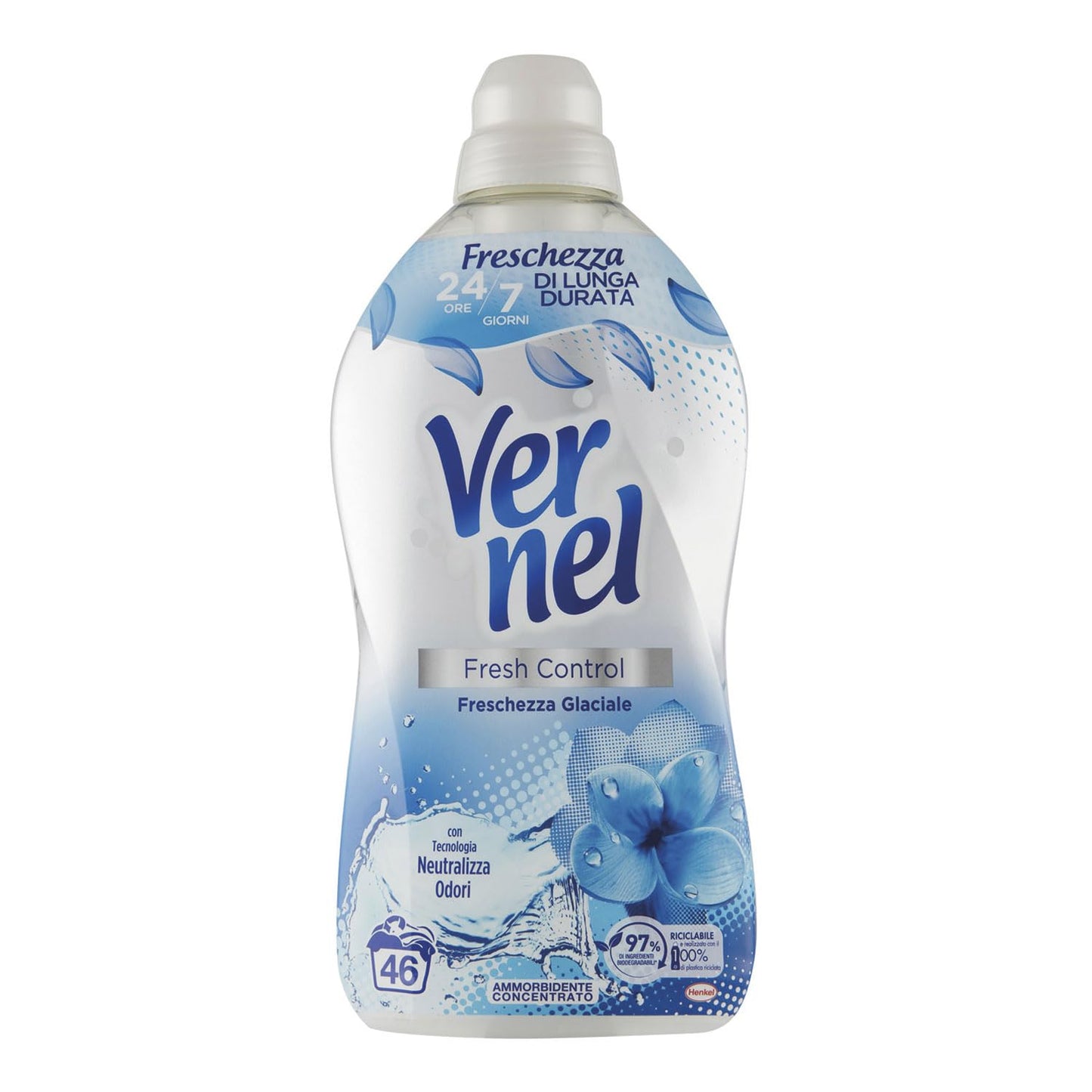 Vernel Fresh Control Ammorbidente Neutralizza Odori, Profumazione Freschezza Glaciale, Confezione da 46 lavaggi
