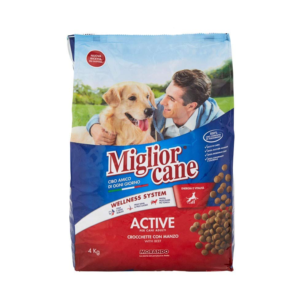 Miglior Cane - Crocchette Active per Cani con Manzo, Vitamine, Omega 3, Calcio, Fosforo per Muscoli, Ossa, Denti e Pelo più sani - 4 kg