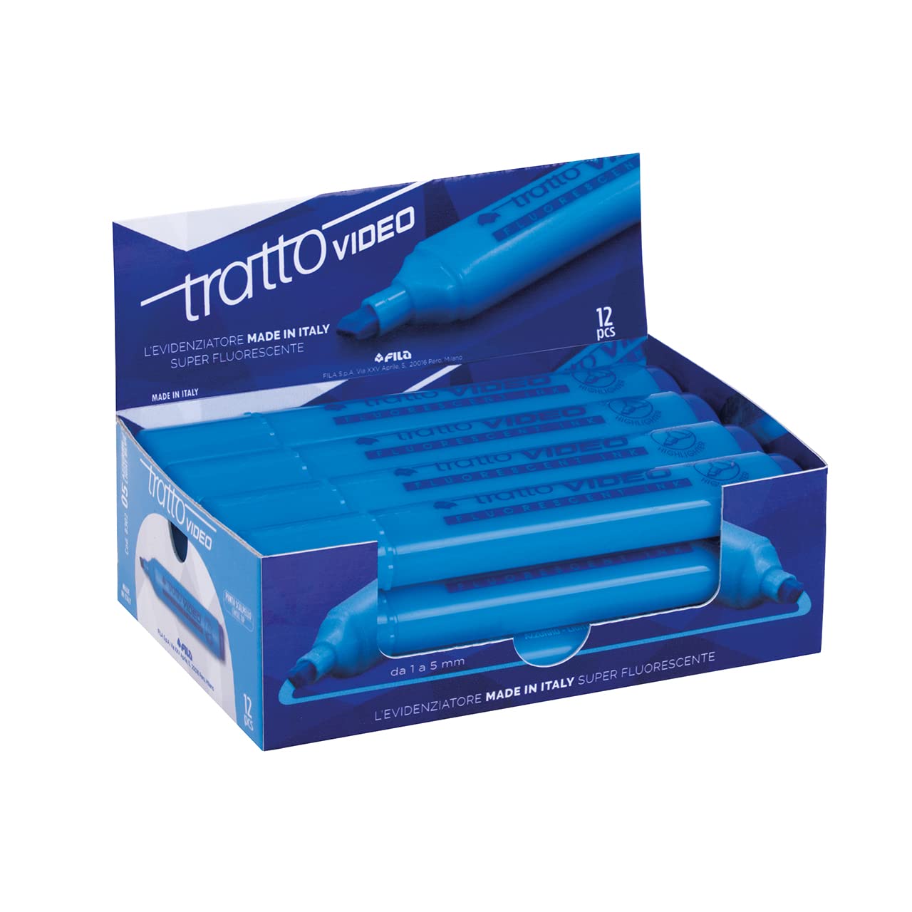 Tratto 830205 Evidenziatore Tratto Video, 1-5 mm, Confezione 12, Azzurro