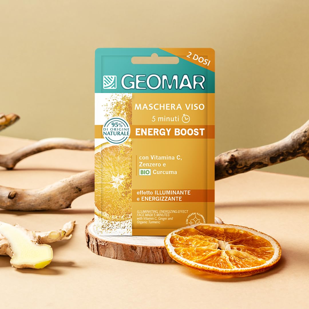 GEOMAR | Maschera Viso Energy Boost, Effetto Illuminante e Energizzante, 5 minuti, 95% di Origine Naturale, Dermatologicamente Testata, Made in Italy, 6 x 15 ml