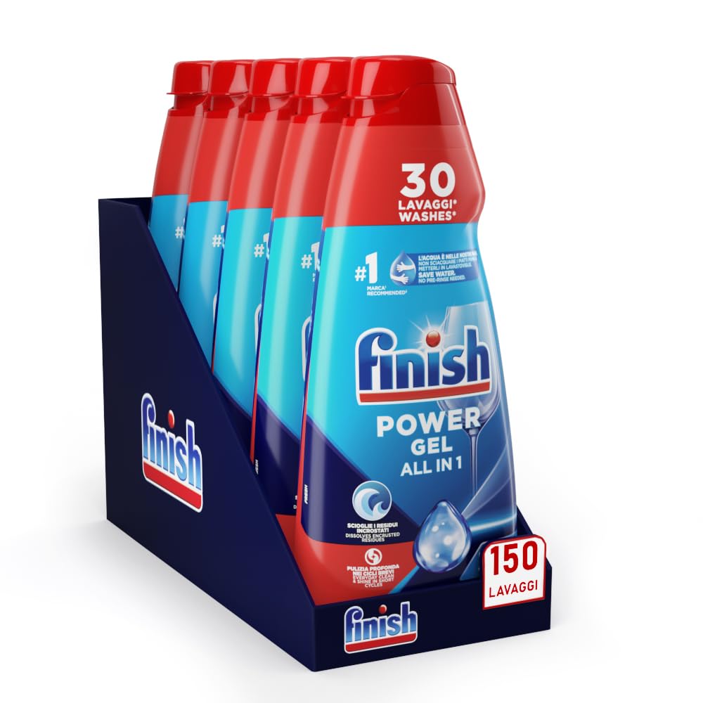 Finish Powergel Detersivo Lavastoviglie Fresh, Gel Lavastoviglie, 150 Lavaggi, 5 confezioni da 30 Lavaggi di Liquido Lavastoviglie