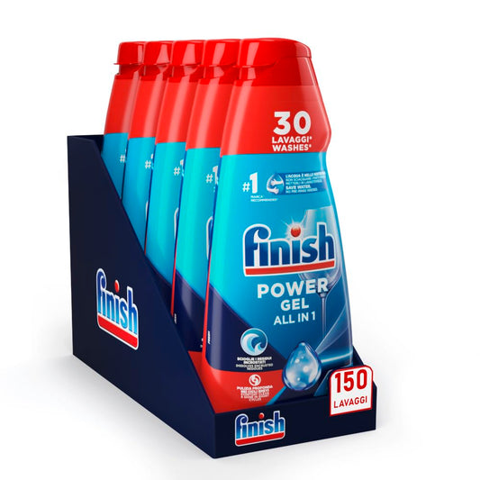 Finish Powergel Detersivo Lavastoviglie Fresh, Gel Lavastoviglie, 150 Lavaggi, 5 confezioni da 30 Lavaggi di Liquido Lavastoviglie