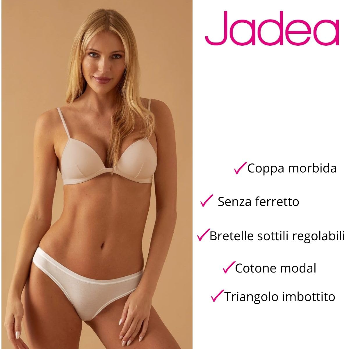 JADEA Reggiseno Donna July – Triangolo Imbottito, Cotone e Modal Elasticizzati – Senza Ferretto, Chiusura Regolabile