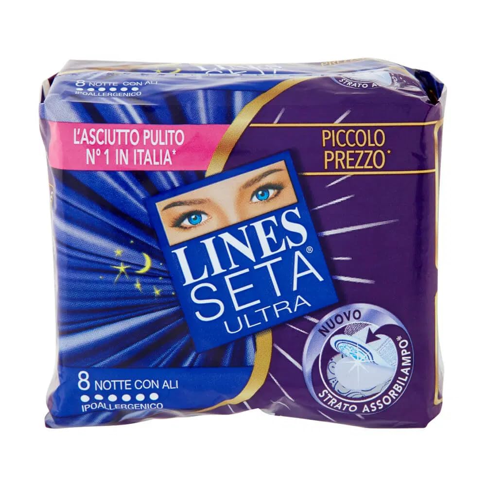 ASSORBENTI LINES SETA ULTRA NOTTE CON ALI 6 CONFEZIONI DA 8 (6)