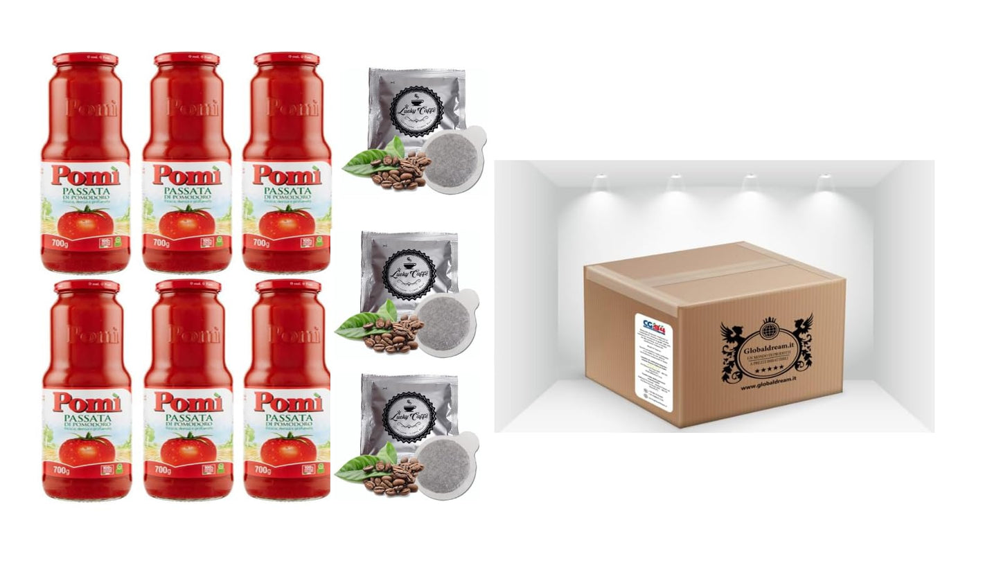 CG94 Passata di Pomodoro POMÌ - 6 bottiglie da 700 gr + 3 Cialde Lucky Caffè in Omaggio