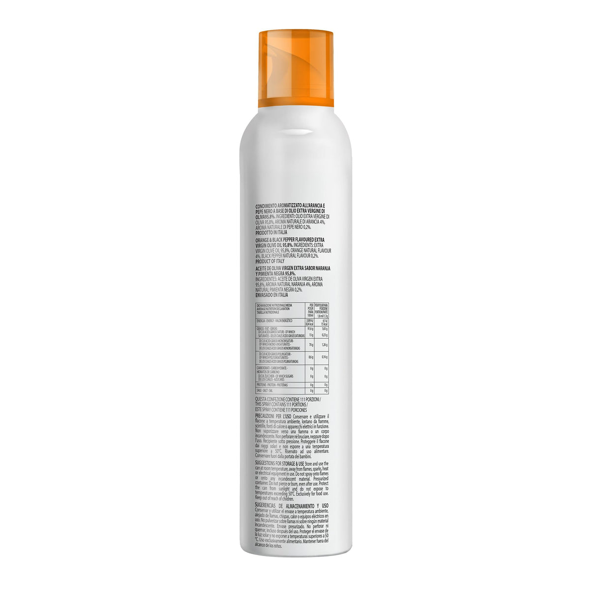Arancia e Pepe Nero Spray in Olio Extra Vergine di Oliva 200ml - Olio Spray italiano – Sprayleggero – 100% Naturale,100% Leggero, 100% Facile - Con lo spray risparmi fino al 90% di prodotto