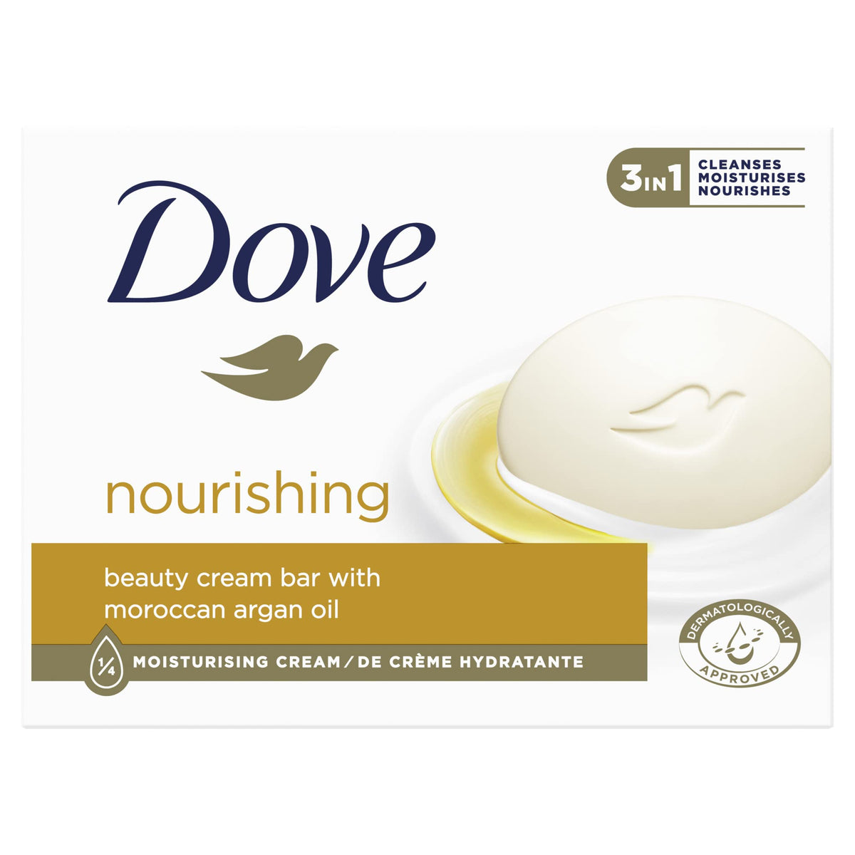 Dove Detersivo Beauty Cream Bar Sapone per le mani con crema idratante 1/4 per mani morbide e morbide, 90 g
