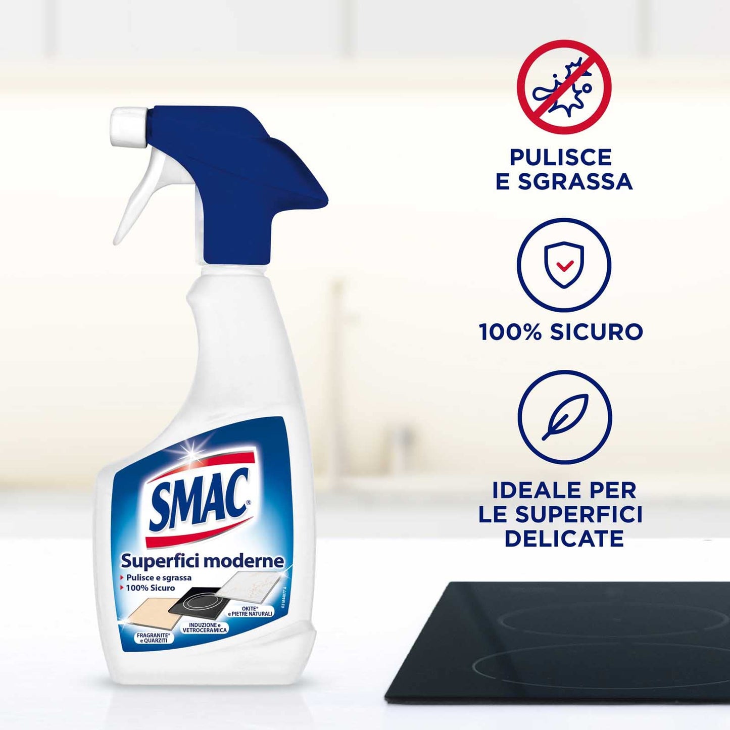 Smac - Sgrassatore Spray per Superfici Moderne e Delicate, Detergente per Casa e Cucina, 500ml x 4 Pezzi