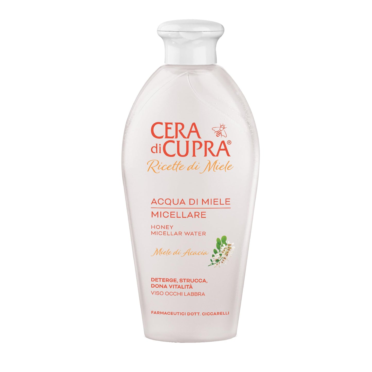 Cera di Cupra, Acqua di Miele Micellare, Deterge ed Elimina il Trucco e le Impurità con Massima Delicatezza, Deterge Viso, Occhi e Labbra, Made in Italy, Dermatologicamente Testata, 200 ml