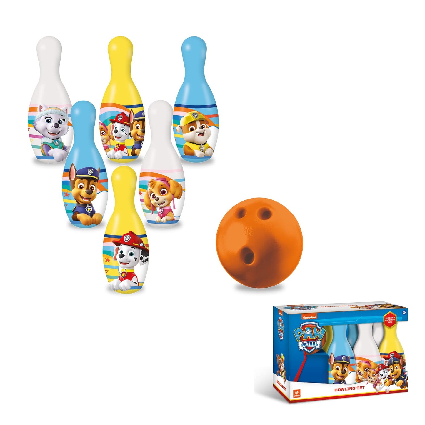 Mondo Toys - Set da Bowling Paw Patrol per bambini - INCLUDE 1 palla e 6 Birilli tema Paw Patrol - giocattoli di Sport - gioco per bambini 2 3 4 Anni - 28308