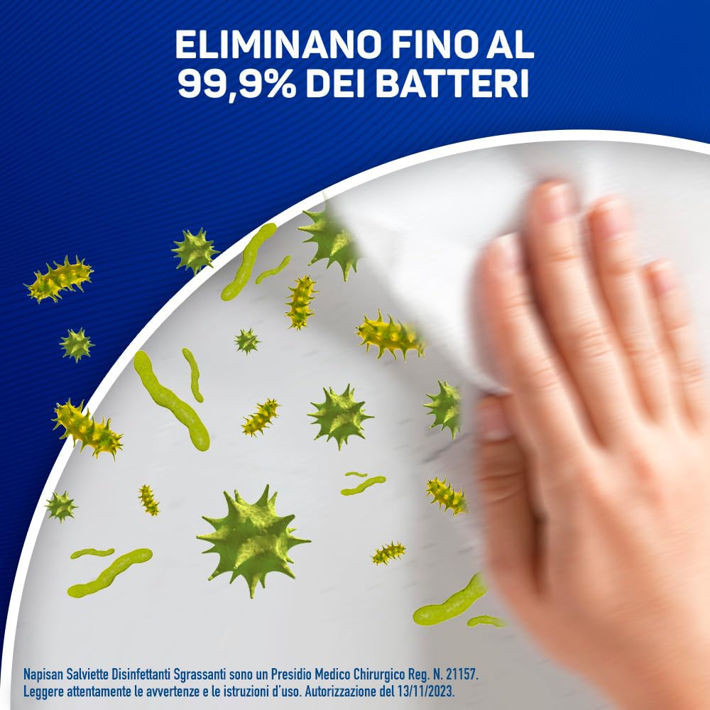 Napisan Salviette Disinfettanti Sgrassanti al Limone, Confezione da 8 Pacchi x 40 Salviette Disinfettanti Biodegradabili e Compostabili Multisuperfici