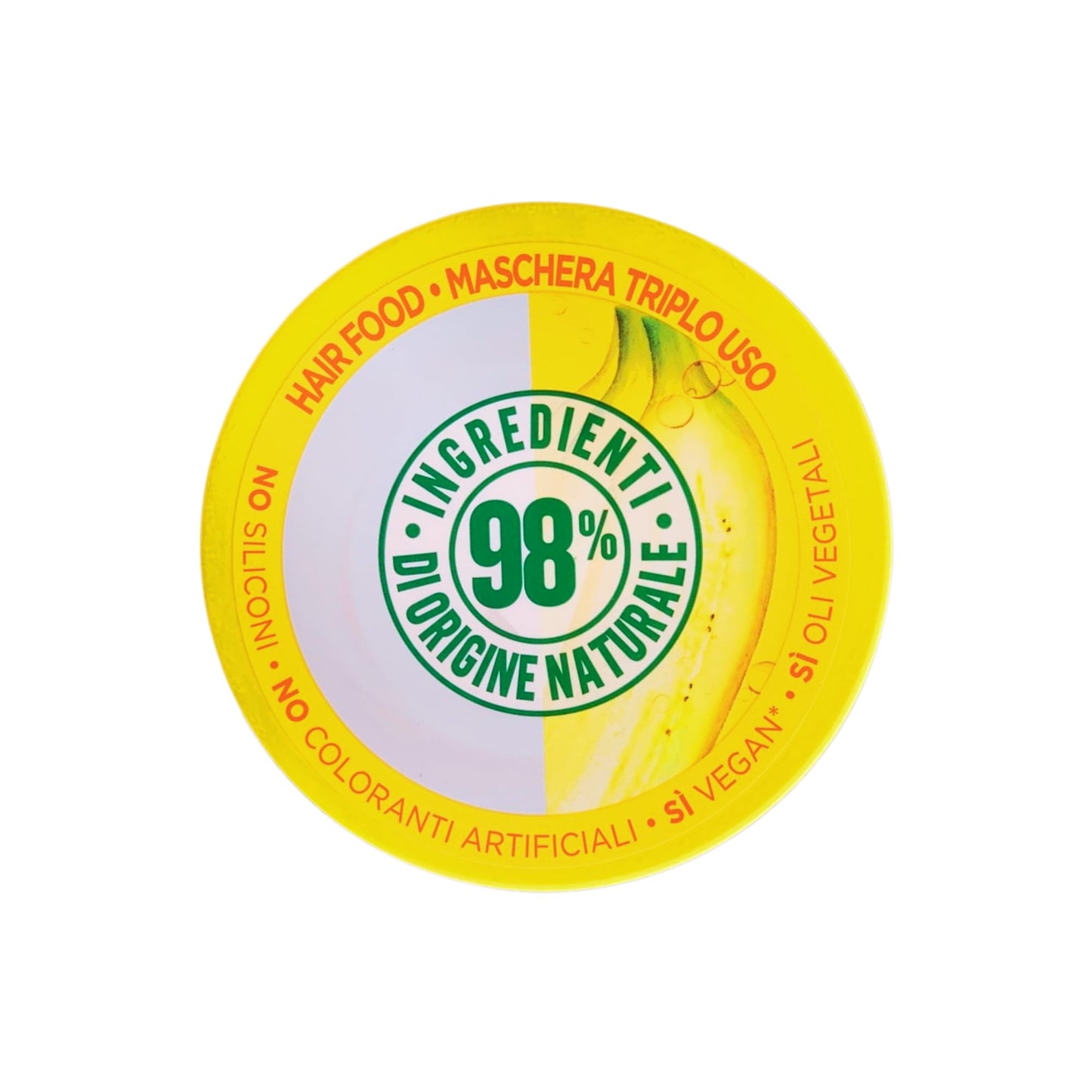 3x Maschera HAIR FOOD BANANA Nutriente, Per Capelli Secchi. La formula è fatta con il 98% di ingredienti di origine naturale. Triplo Uso: Balsamo, Maschera e Trattamento Senza Risciacquo 390ml