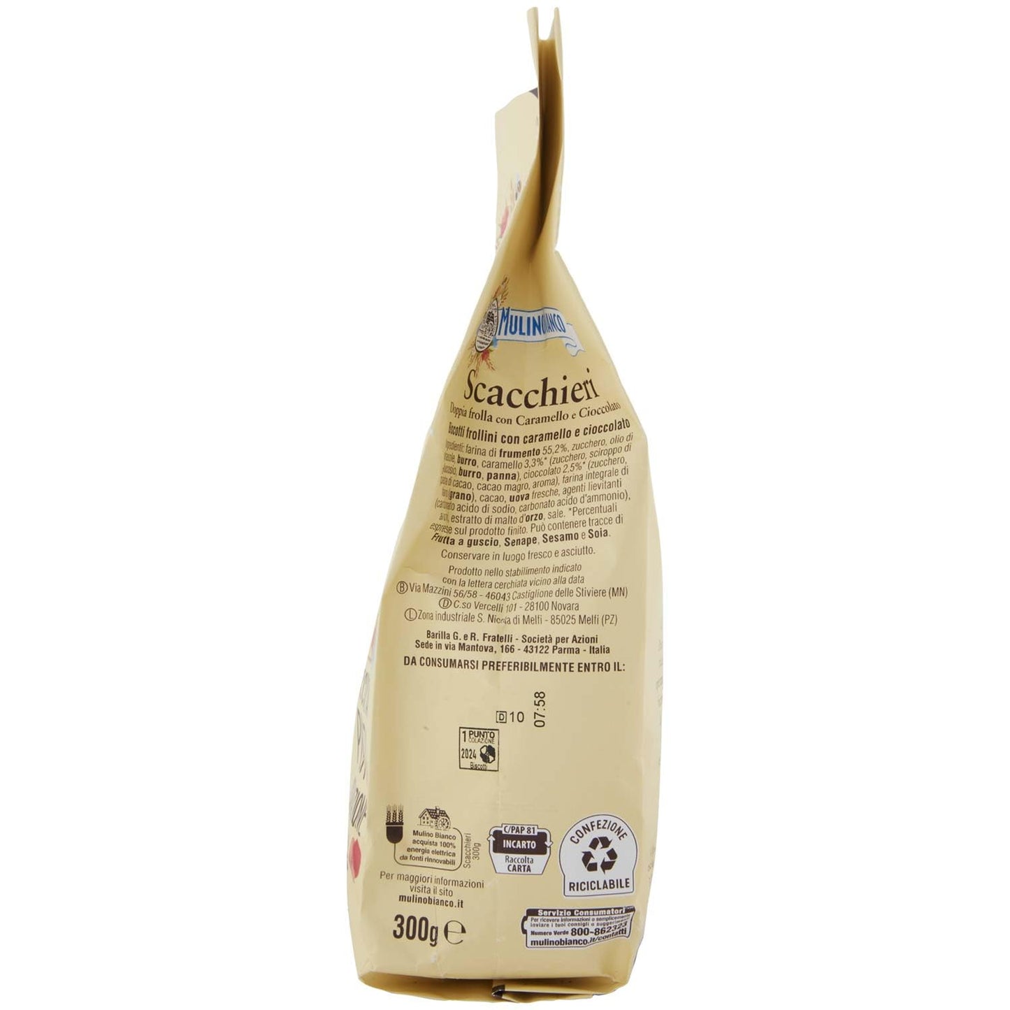 Mulino Bianco Biscotti Frollini Scacchieri con Doppia Frolla al Cioccolato e al Caramello, Ideali per Colazione o come Dolcetto, Senza Olio di Palma, 300 g