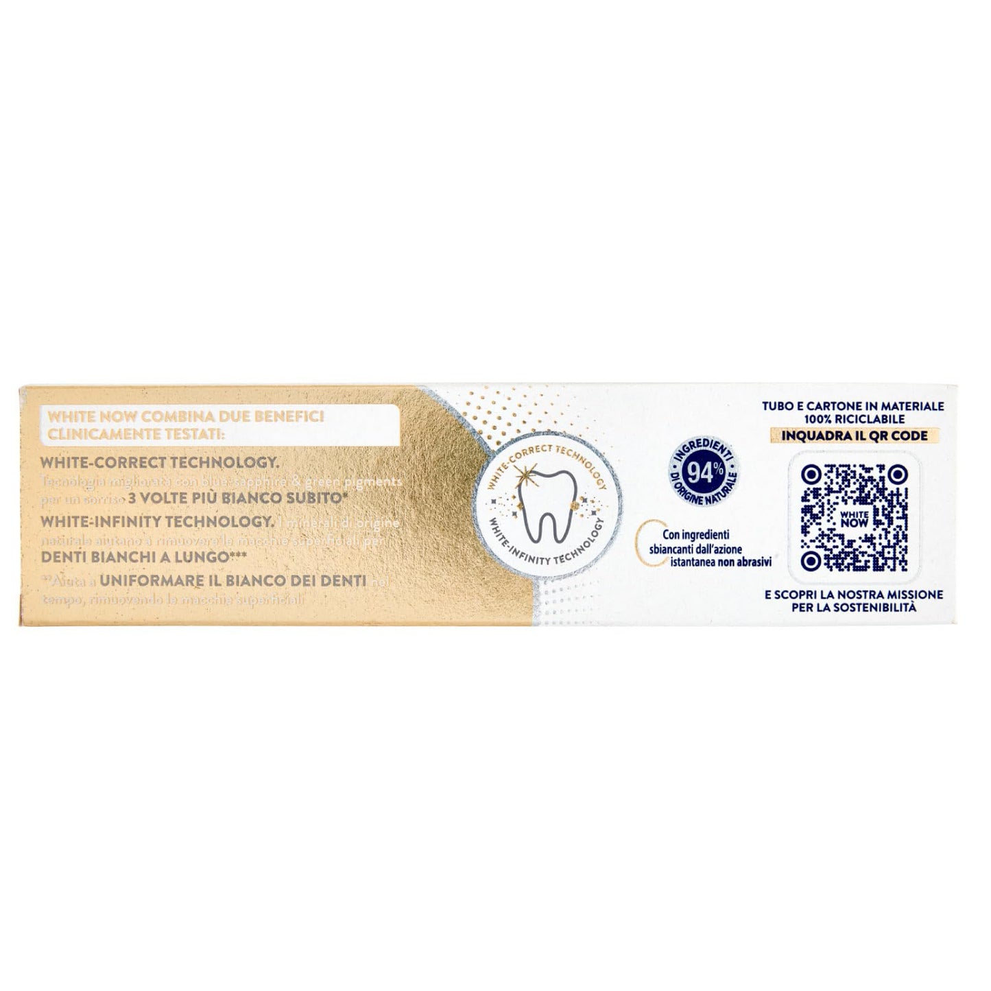 Mentadent White Now Instant Correct Dentifricio Sbiancante Azione Istantanea Bianco Uniforme Contro Macchie Superficiali Smalto Denti Sbiancamento Temporaneo - 4 Flaconi da 75ml