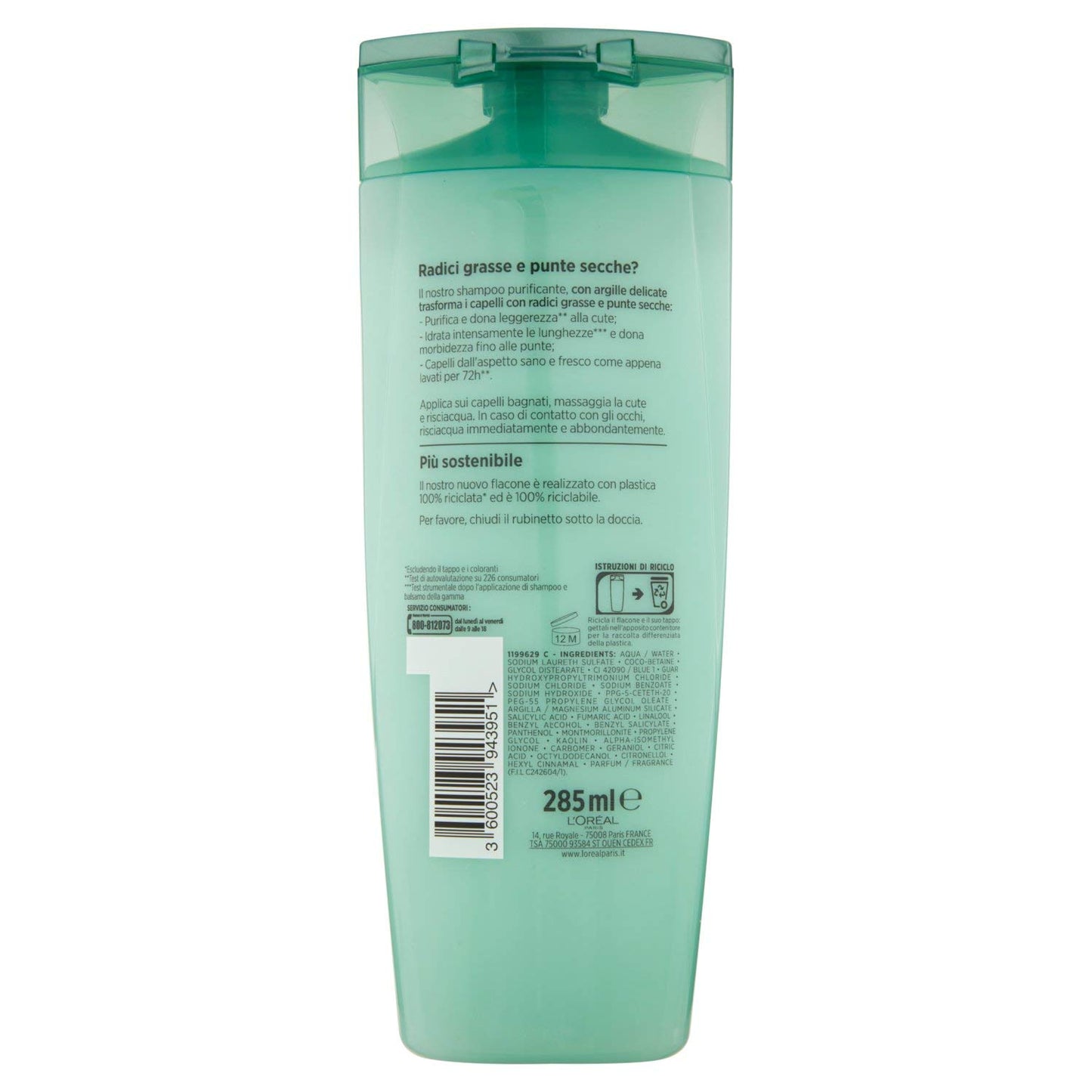 L'oreal Paris Shampoo Con Argilla Straordinaria Elvive, 285ml