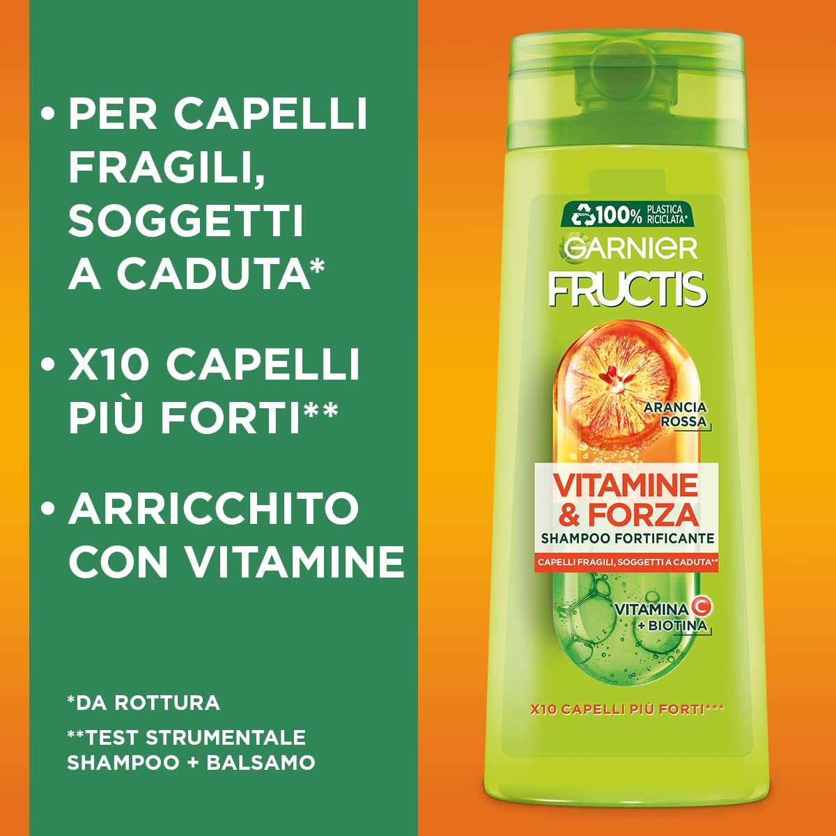 Garnier Fructis Vitamine&Forza, Shampoo Fortificante per Capelli Fragili e Soggetti a Rottura, Formula Arricchita con Vitamine per Capelli 10 Volte più Forti, 250 ml