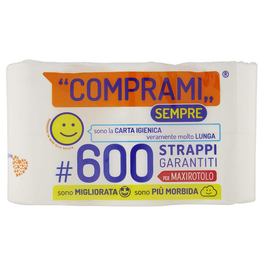 6 x PERLA Carta Igienica Comprami 2 Veli 600 Strappi 4 Rotoli 4 PEZZI