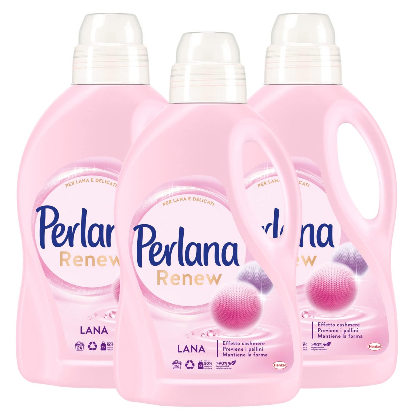 Perlana Renew Lana e Delicati Cura delle Fibre Detersivo Liquido per Lavatrice e a Mano - 3 Flaconi da 1,44L