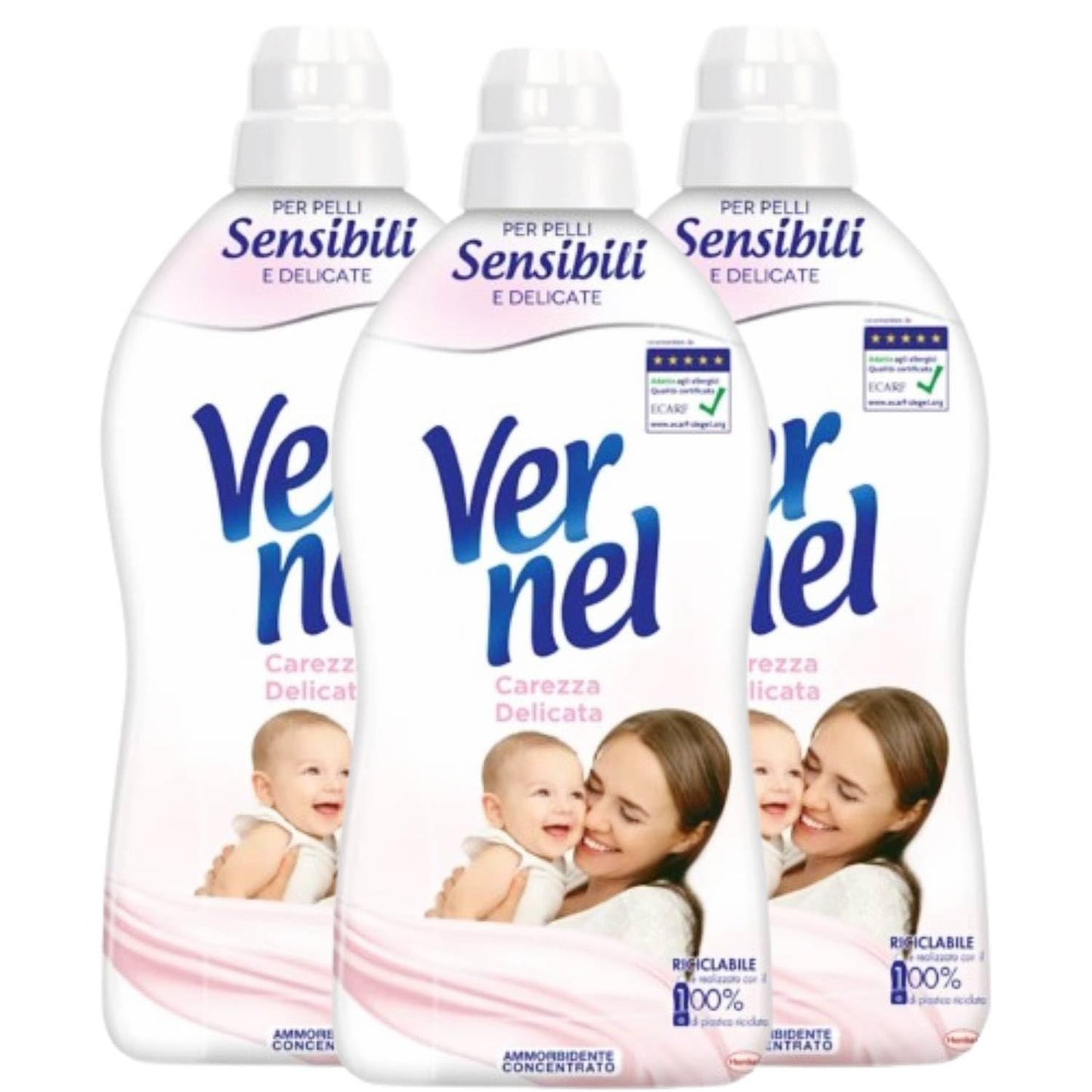 Vernel Carezza Delicata Ammorbidente Concentrato Per Lavatrice Per Pelli Sensibili e Delicate Senza Coloranti 28 Lavaggi 700 ml (3 Unità)