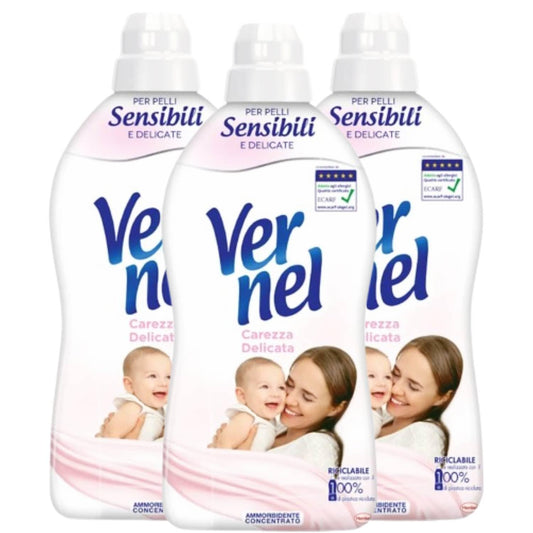 Vernel Carezza Delicata Ammorbidente Concentrato Per Lavatrice Per Pelli Sensibili e Delicate Senza Coloranti 28 Lavaggi 700 ml (3 Unità)