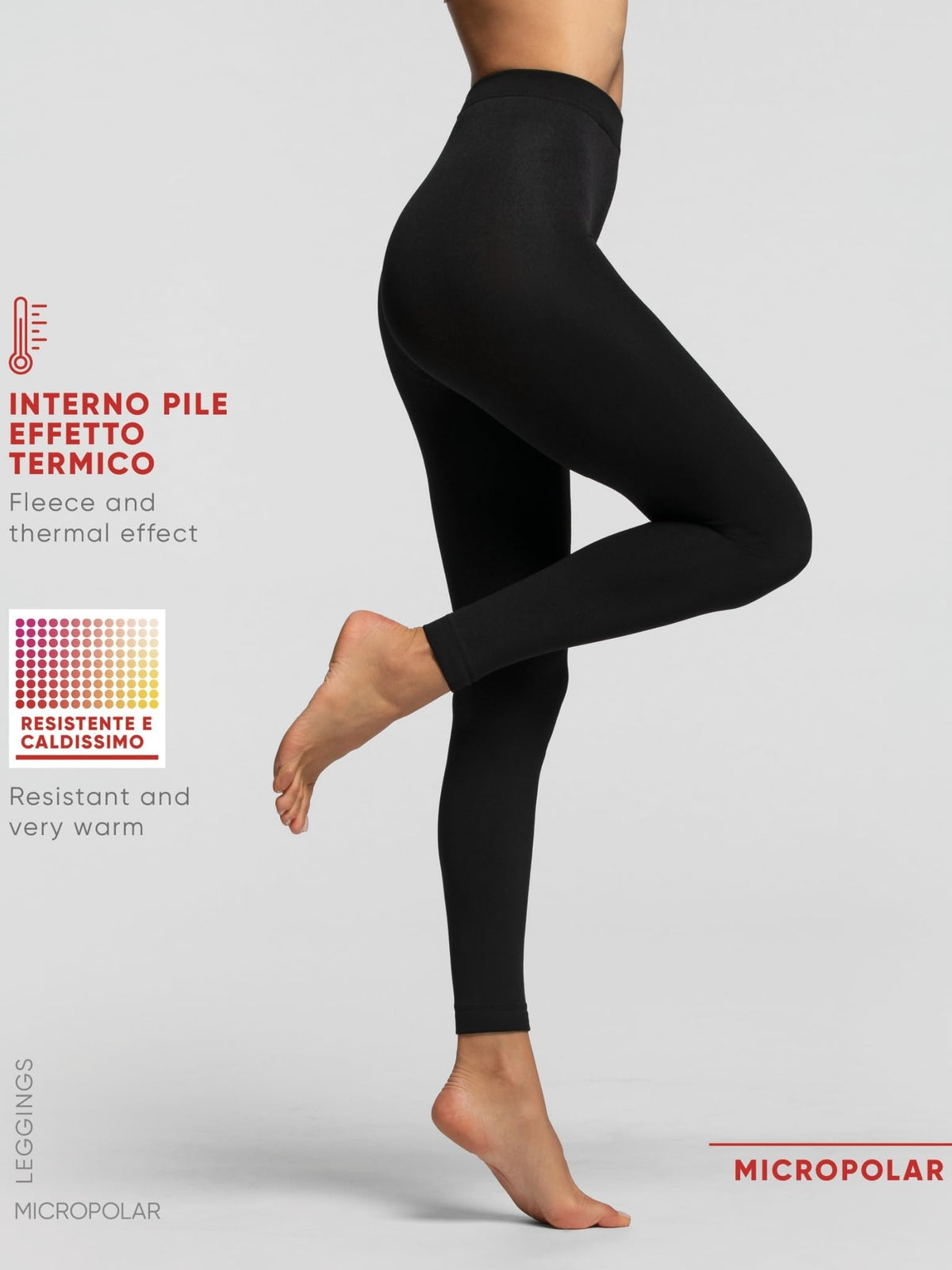 POMPEA Micropolar Leggings Termici Donna, Leggings a Tinta Unita Nero con Interno Effetto Pile per Stagione Invernale, Caldo e Coprente