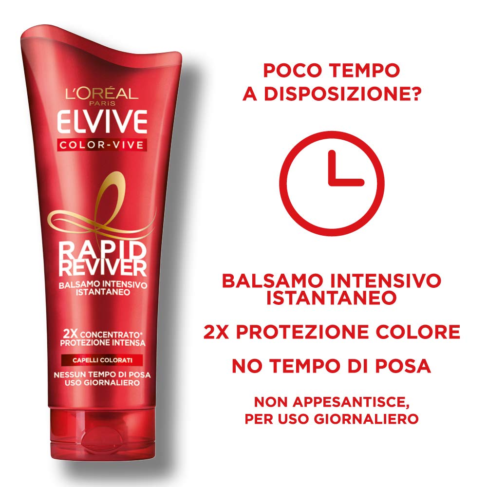 L'Oréal Paris Elvive Rapid Reviver Balsamo Intensivo Istantaneo Color Vive, Arricchito con Amminoacido e Vitamina E, per Capelli Colorati, Confezione da 3