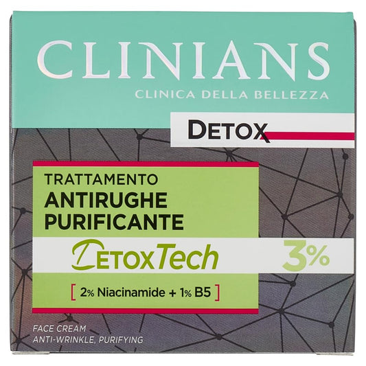 CLINIANS | Trattamento Antirughe Purificante, Detox, Dermatologicamente Testato, Made in Italy, 50 ml