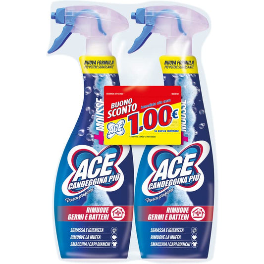 Ace Candeggina Più Mousse Fresco Profumo, 1 confezione con 2 Flaconi da 700 ml