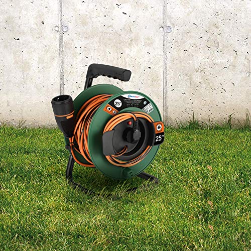 Electraline 49237 Avvolgicavo con Prolunga Elettrica da Giardino 25M 3G1 con Presa Electralock e maniglia ergonomica
