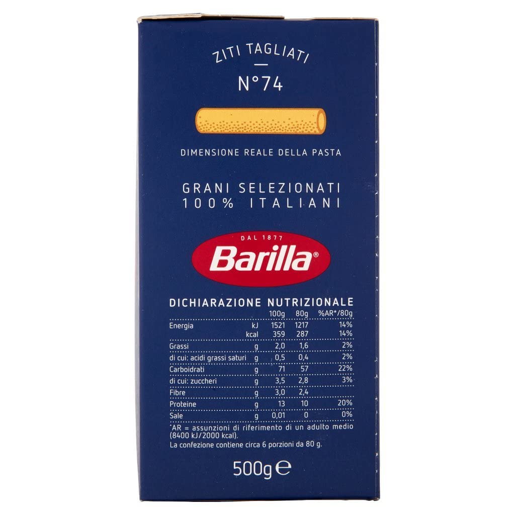 10x Barilla Ziti Tagliati No. 74 Italian Pasta 500g pack