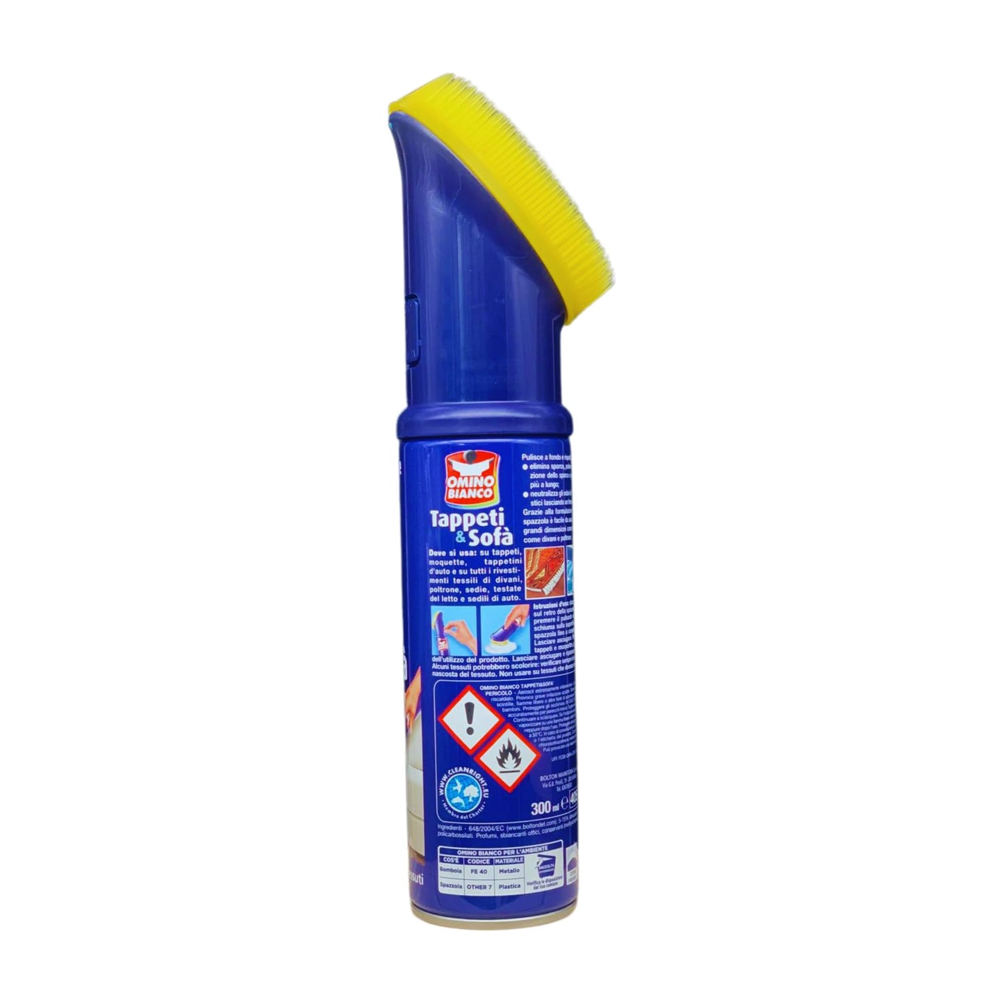 OMINO BIANCO Pulitore per tappeti e diavani, 300ml + pacco 7 pezzi panni microfibra 30x40 + spazzola per pulizia tappeti