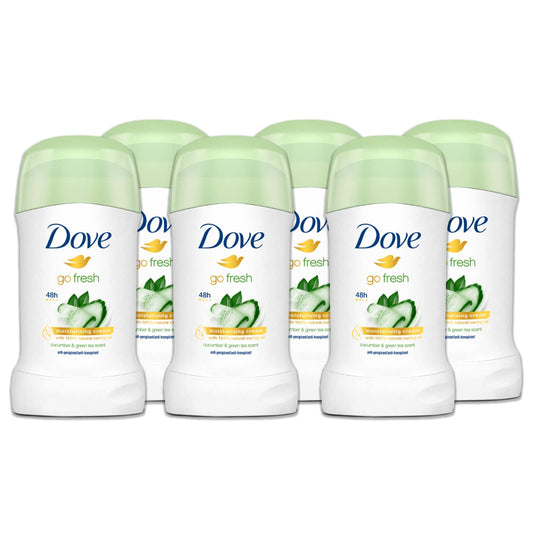Dove, Deodorante Go Fresh Cetriolo e Tè Verde Stick, Antitraspirante, con 1/4 Crema Idratante, Protezione Fino a 48 Ore, con Olio Nutriente, per Uomo e Donna, 6 Pezzi da 40ml